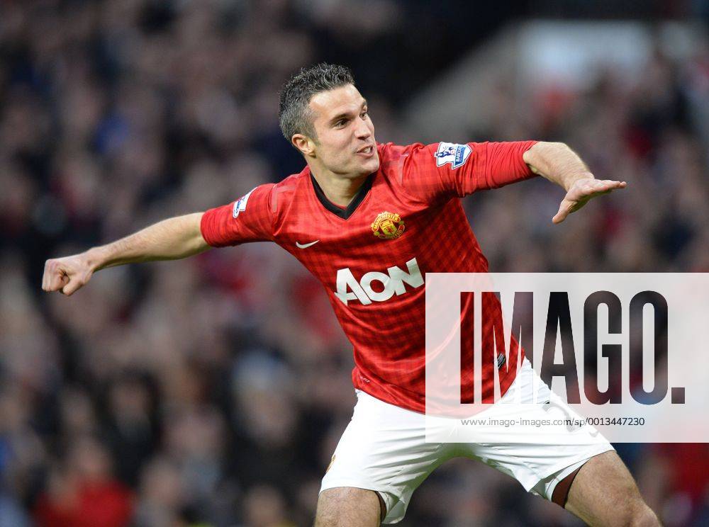 Robin van Persie of Manchester United celebrates scoring the first goal - Barclays Premier League - Manchester Utd ManU vs Aston Villa - Old Trafford Stadium - Manchester - 22 04 13 - .