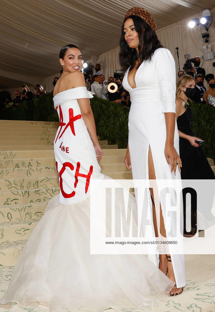 U.S. Congress Representative Alexandria Ocasio-Cortez and Aurora James arrive for The Met Gala at The Metropolitan Museum of Art celebrating the opening of In America: A Lexicon of Fashion in New York City on Monday, September 13, 2021. NYP20210913576 JOHNxANGELILLO
