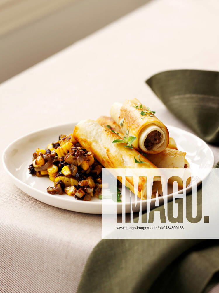 IMAGO Creative, Food, Taquitos Plate of beef taquitos with salsa, 13.02.2013,