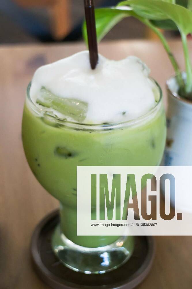 Iced green tea latte with milk foam, 12.10.2020,