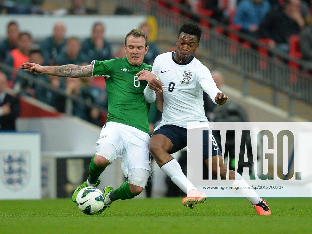 Daniel Sturridge of England tussles with Glenn Whelan of Ireland- International Friendly - England vs Republic of Ireland - Wembley Stadium - London - England - 29 05 13 - Picture Simon Bellis Sportimage .