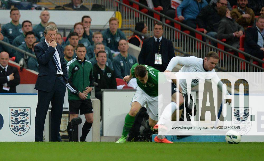 Roy Hodgson coach of England looks on as Wayne Rooney of England tussles with Seamus Coleman of Ireland - International Friendly - England vs Republic of Ireland - Wembley Stadium - London - England - 29 05 13 - Picture Simon Bellis Sportimage .