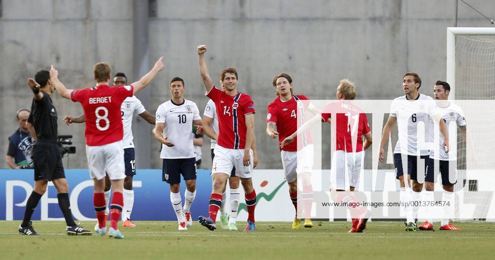 Norway s Fredrik Semb Berge celebrates scoring his sides opening goal - England U21 vs Norway U21 - UEFA U21 Championship 2013 - Ha Moshava Stadium - Petah Tikva - Israel - 08 06 2013 - Pic David Klein Sportimage .