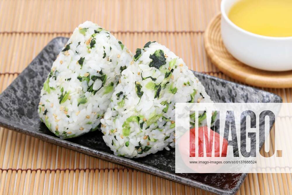 Onigiri, Japanese food, Japanese rice ball, rice triangle with nozawana shirasu, 13.10.2020,