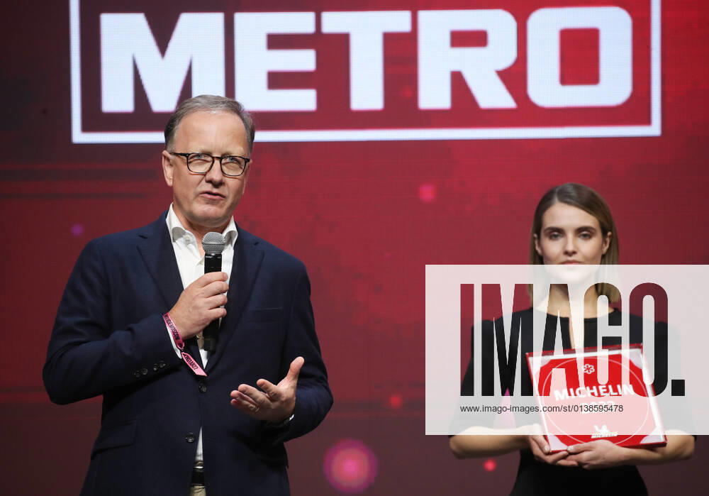 Metro Cash & Carry Russia CEO Martin Schumacher (L) speaks during a ceremony held at the Zaryadye Concert Hall to award Michelin stars to Moscow restaurants and chefs as well as to introduce the first Michelin Guide to Moscow. Vyacheslav Prokofyev TASS TS1143E8