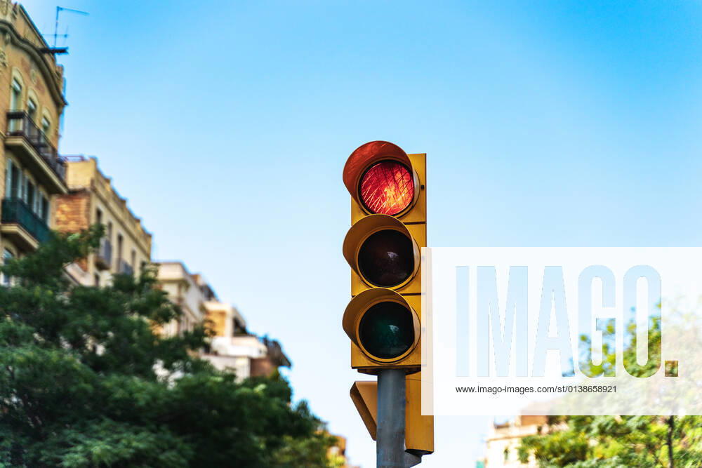 Marseille, France - 20 September 2021: red traffic light at a road crossing