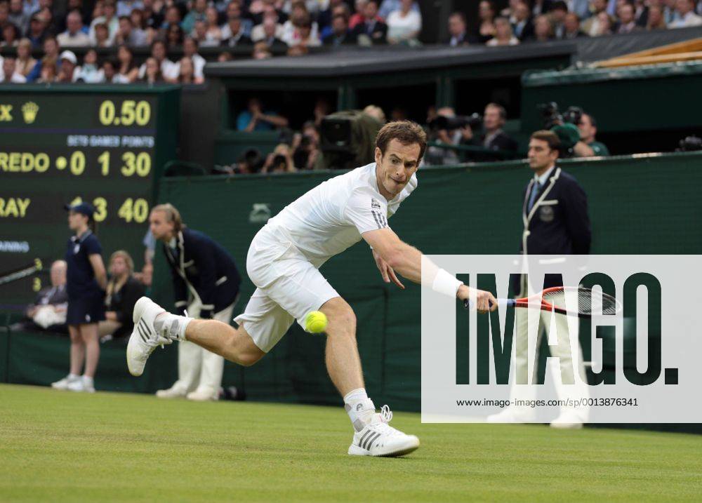 Great Britain s Andy Murray runs for a ball in his match on day five of the 2013 Wimbledon Championships in London on June 28, 2013. LON2013062827