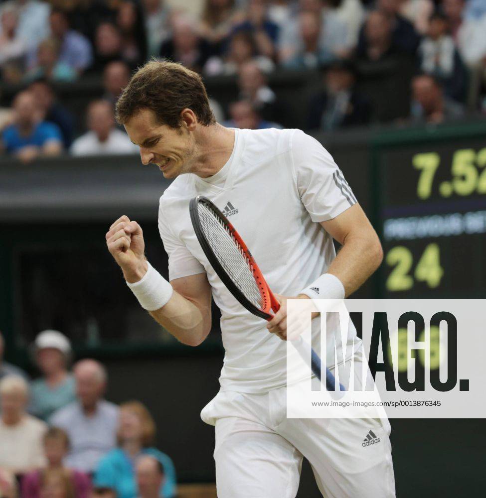 Great Britain s Andy Murray reacts after winning the second set in his match on day five of the 2013 Wimbledon Championships in London on June 28, 2013. LON2013062831