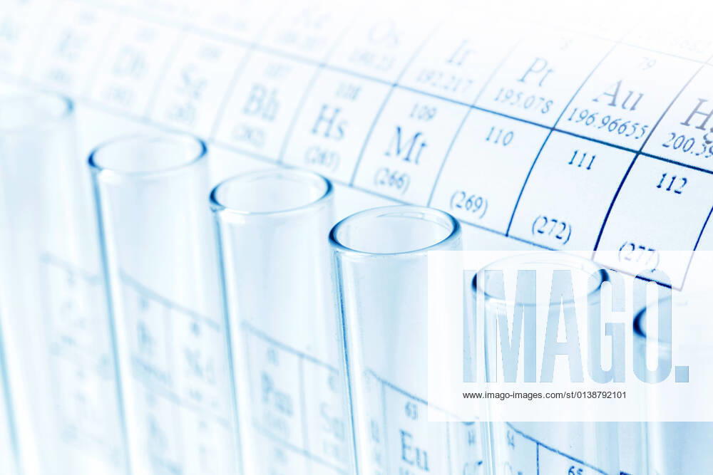 Test tubes Test tubes and periodic table of elements, science concept