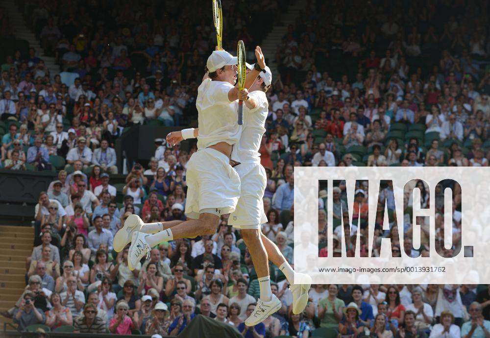 Tennis - 2013 Wimbledon Championships - Mens Doubles Final Centre Court Melo Bob Bryan and Mike Bryan celebrate at match point