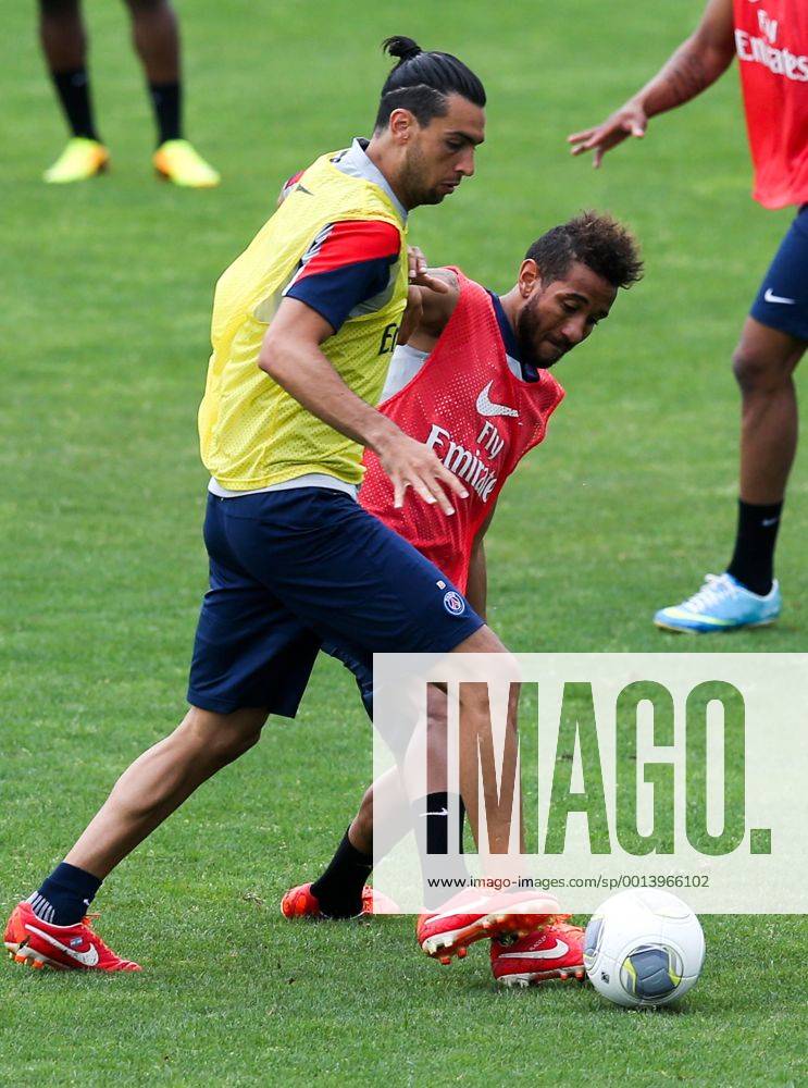 FUSSBALL - PSG, Training STEGERSBACH,AUSTRIA,11.JUL.13 - FUSSBALL - Ligue 1, Paris Saint-Germain FC, IFCS Trainingslager. Bild zeigt Javier Pastore und Blaise Matuidi (PSG).