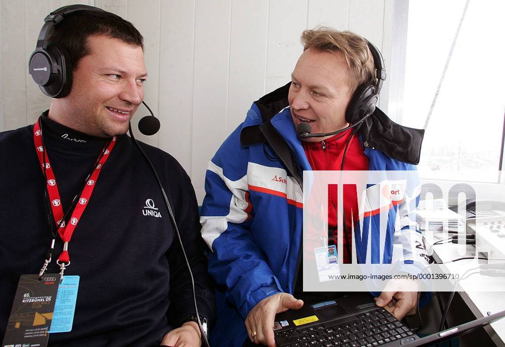Stephan Eberharter (Österreich, li.) als Experte neben ZDF Kommentator Michael Pfeffer Alpiner Skilauf Herren Weltcup 2004 2005, Welt-Cup, Worldcup, World, WC, Skisport, Ski Alpin, Super G Gruppe Hahnenkamm Streif Kitzbühel