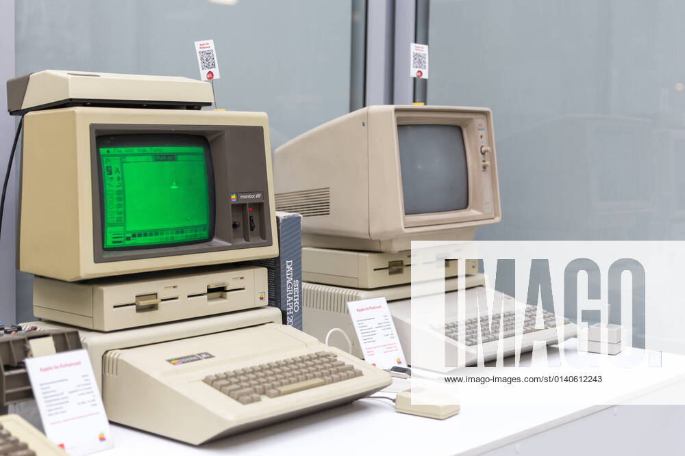 Old original Apple Mac computer in museum in Moscow Russia MOSCOW, RUSSIA - JUNE 11, 2018: Old original Apple Mac computer in Apple museum in Moscow Russia