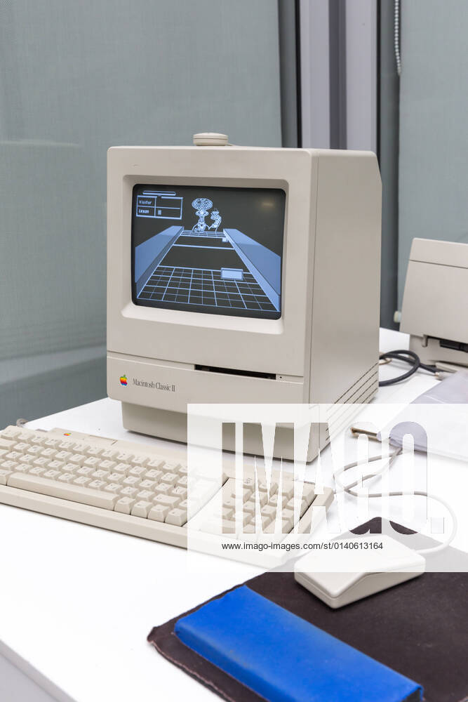 Old original Apple Mac computer in museum in Moscow Russia MOSCOW, RUSSIA - JUNE 11, 2018: Old original Apple Mac computer in Apple museum in Moscow Russia
