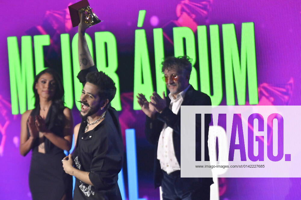 Camilo accepts the Best Pop Vocal Album award onstage during the 22nd Latin Grammy Awards at the MGM Garden Arena in Las Vegas, Nevada on November 18, 2021. LAV202111182167 JIMxRUYMEN