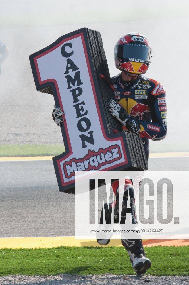 Motorcycling GP of Comunitat Valenciana, in the picture Marc Marquez celebrates victory. Lazzarix