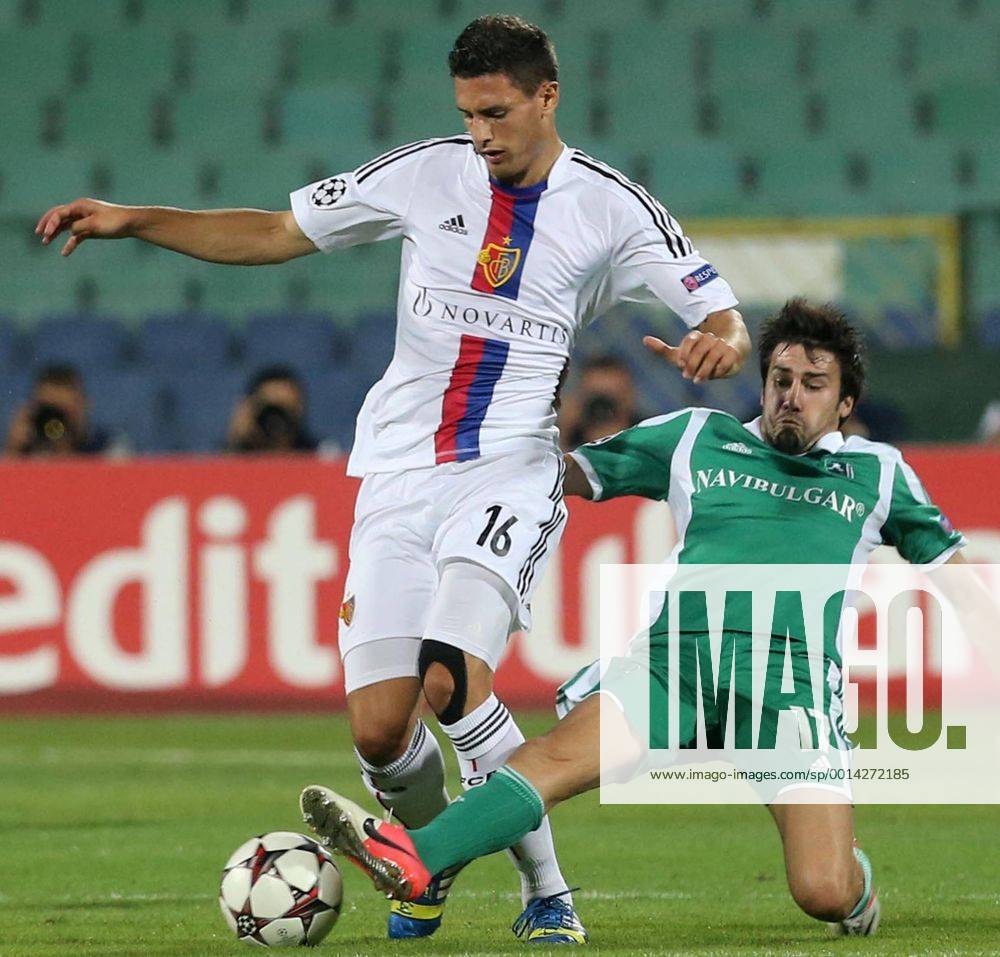 Sofia(Bulgaria) PFC Ludogorets-FC Basel Razgrad UEFA Champion League play off men s football Fabian Schär (L) FC Basel and Dani Abalo(R) PFC Ludogorets