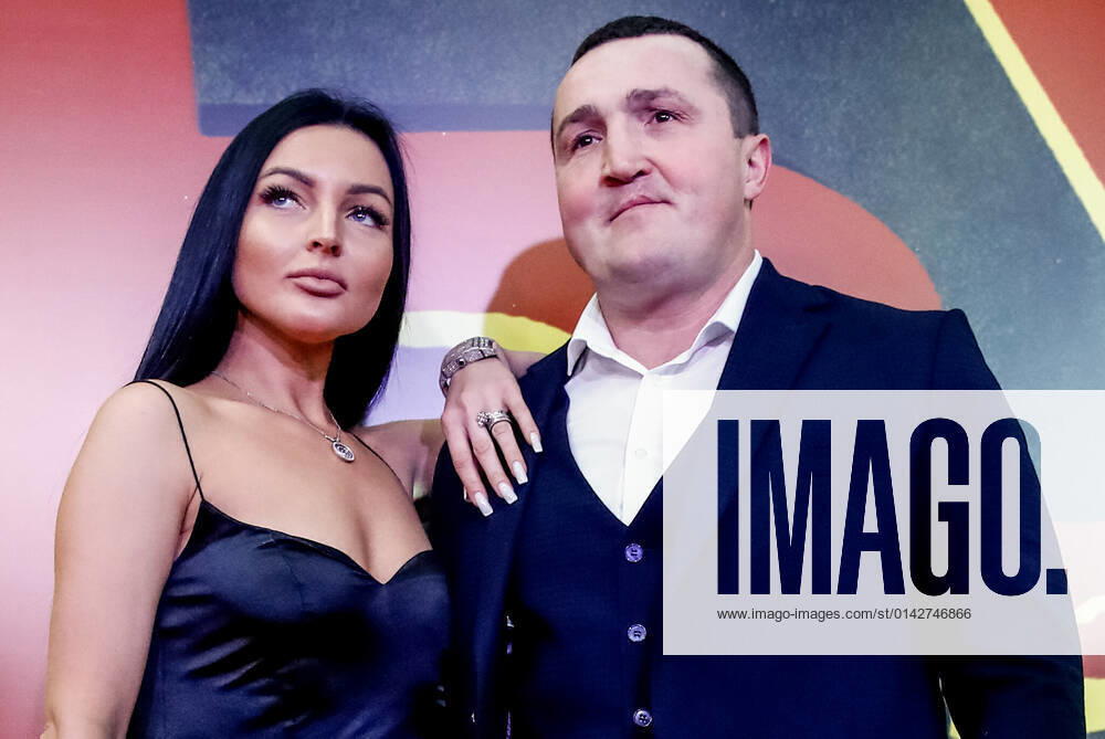 MOSCOW, RUSSIA – NOVEMBER 24, 2021: Boxer Denis Lebedev with his wife Kristina attends the Moscow premiere of Pyotr Buslov s crime comedy film Boomerang at the Oktyabr cinema. Artyom Geodakyan TASS TS119396