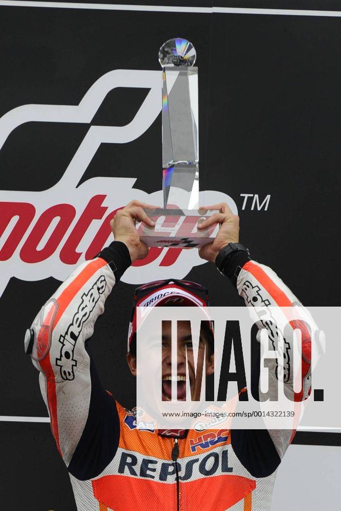 Winner of MotoGP class Marc Marquez of Spain celebrates his victory at the Motorcycle Grand Prix of the Czech Republic at the Masaryk circuit in Brno, Czech Republic, Sunday, Aug. 25, 2013. (CTKxPhoto VaclavxSalek) CTKPhotoP201308250263501 sal 25