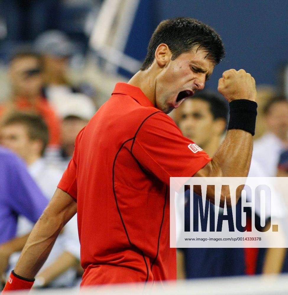 Novak Djokovic of Serbia celebrates in round one action at the U.S. Open Championship held at the USTA BillieJeanKing National Tennis Center on August 27, 2013 in New York City. NYP20130827326