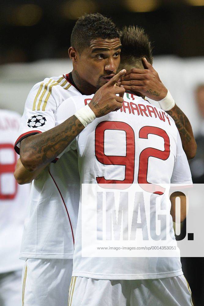 Esultanza dopo il gol di Kevin Prince Boateng Milan 1-0 con Stephan El Shaarawy Goal celebration Milano 28-08-2013 Stadio Giuseppe Meazza Football Calcio Champions League Play-Offs AC Milan - Psv Eindhoven andreaxstaccioli