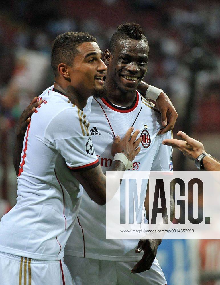 IPP20130828 Football - soccer: UEFA Champions League Quali - AC Mailand - PSV Eindhoven, Kevin Prince Boateng and Mario Balotelli (Hinweis: Verwendung nur in Deutschland - only Germany) ZWEIx PhotoxPressx