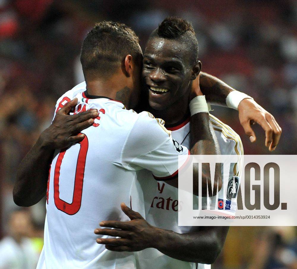 IPP20130828 Football - soccer: UEFA Champions League Quali - AC Mailand - PSV Eindhoven, Kevin Prince Boateng and Mario Balotelli (Hinweis: Verwendung nur in Deutschland - only Germany) ZWEIx PhotoxPressx