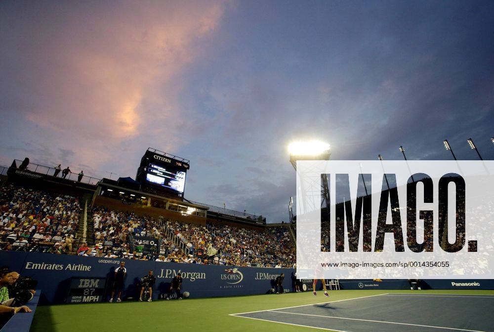 Jie Zheng of China serves in the third set in the second round in Louis Armstrong Stadium on day three at the U.S. Open Tennis Championships at the USTA Billie Jean King National Tennis Center in New York City on August 28, 2013. NYP20130828105
