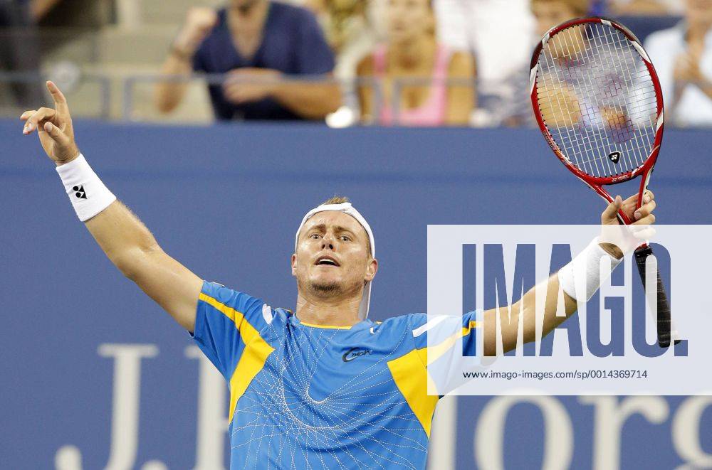 Lleyton Hewitt of Australia reacts after match point in the second round match in Arthur Ashe Stadium on day five at the U.S. Open Tennis Championships at the USTA Billie Jean King National Tennis Center in New York City on August 30, 2013. NYP20130830125