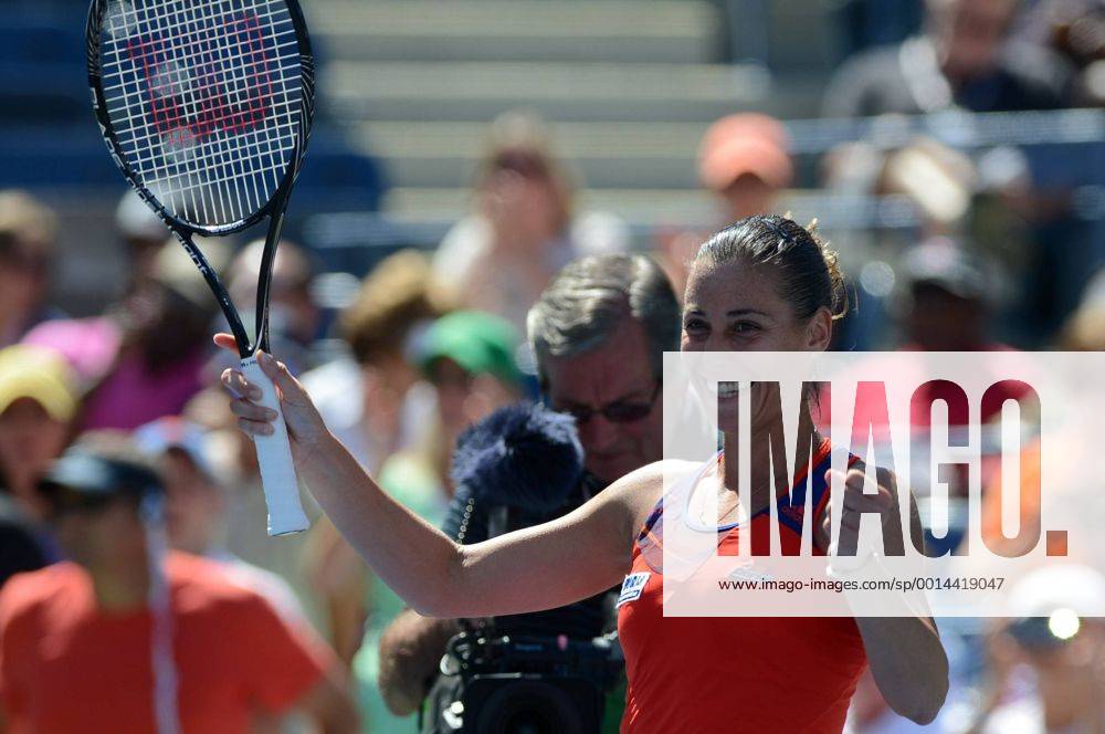 NEW YORK, Sept. 4, 2013 -- Flavia Pennetta of Italy celebrates after her women s singles quarterfinal match during the U.S. Open tennis championships in New York, the United States