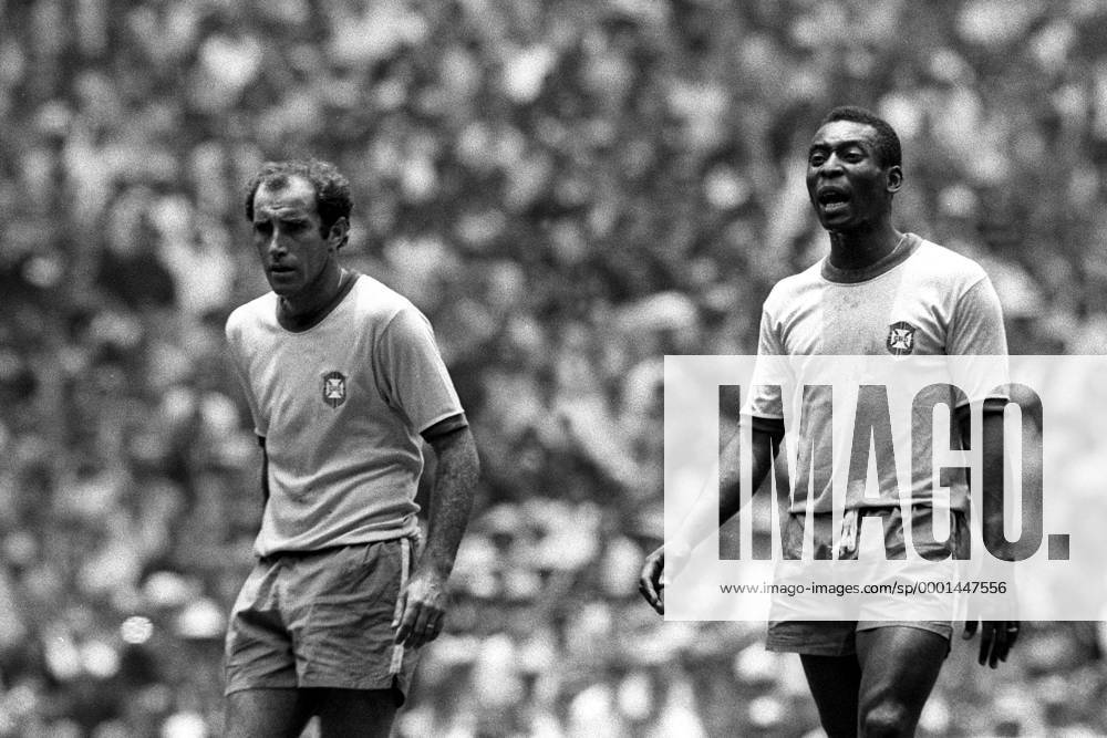 Gerson (li) neben Pele (beide Brasilien) Fußball WM Herren Weltmeisterschaft 1970, Finale, Länderspiel, Nationalmannschaft, Nationalteam, Nationaltrikot, Gruppe Mexico City