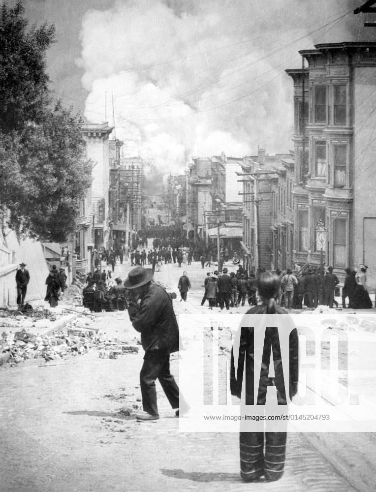 The San Francisco earthquake of 1906 was a major earthquake that struck San Francisco and the coast of Northern California at 5:12 a.m. on Wednesday, April 18, 1906.<br ><br > The most widely accepted estimate for the magnitude of the earthquake is a moment magnitude (Mw) of 7.9; however, other values have been proposed, from 7.7 to as high as 8.25. The main shock epicenter occurred offshore about 2 miles (3.2 km) from the city, near Mussel Rock. It ruptured along the San Andreas Fault both northward and southward for a total of 296 miles (476 km). Shaking was felt from Oregon to Los Angeles, and inland as far as central Nevada.The earthquake and resulting fire are remembered as one of the worst natural disasters in the history of the Unit Supplier:MediaxCo.xLtd. 1060_05_CPA0017304