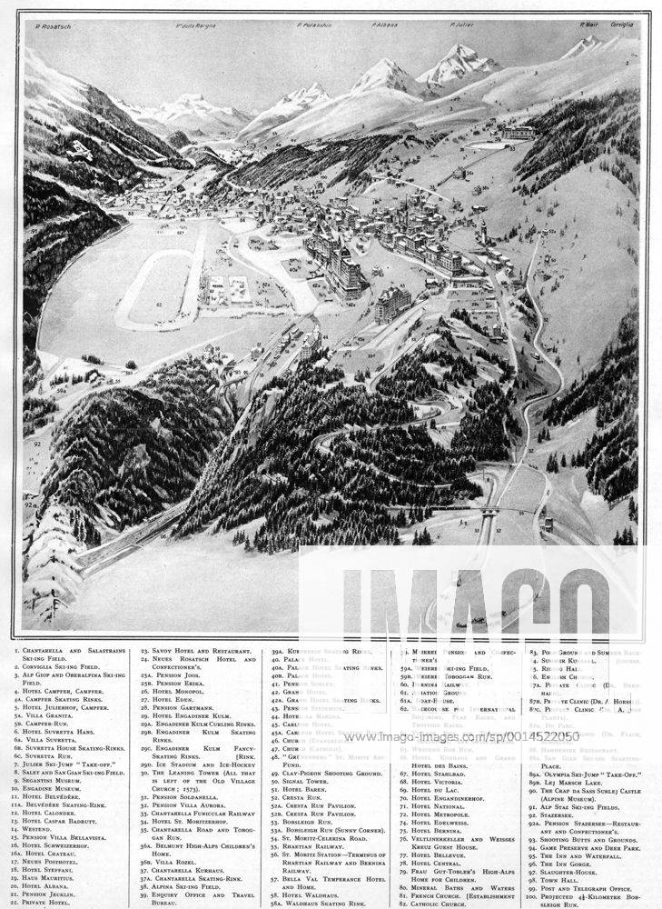 Where the Olympic Winter games will take place: St Moritz, Switzerland. Showing the Cresta and Bobsleigh Runs (Starting together, in the right foreground) 21 January 1928 Â UnitedArchives01026496