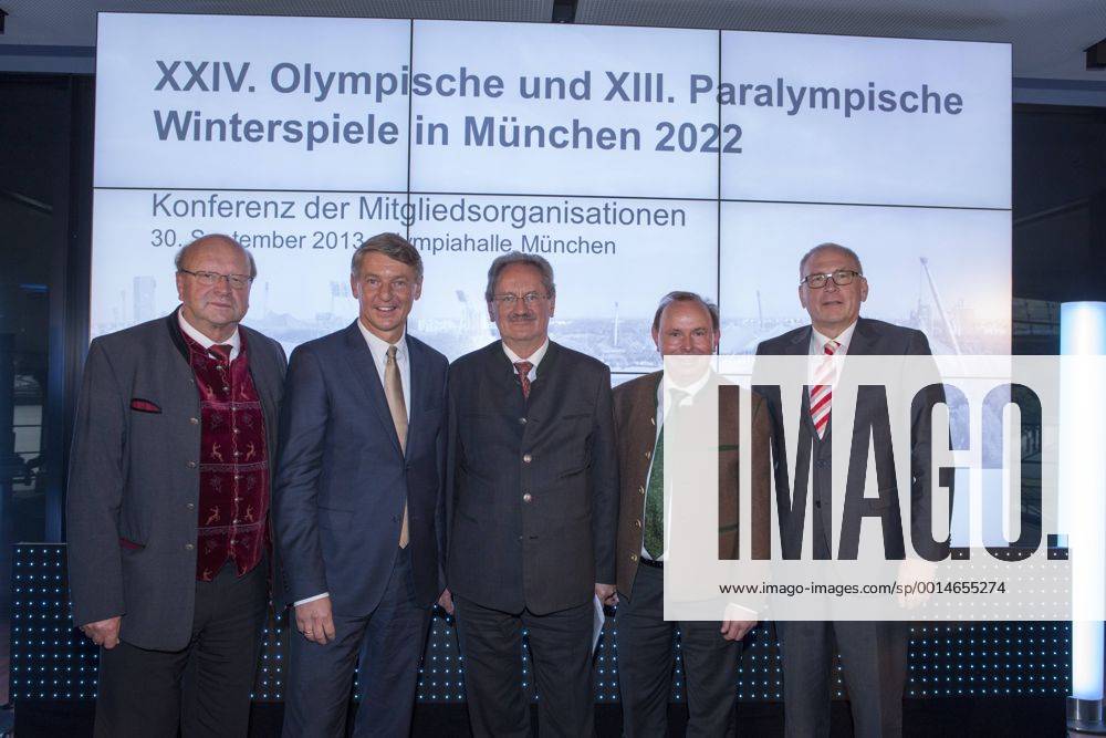 DOSB Tagung zur Olympiabewerbung der Olympischen Winterspiele und Paralympics 2022, Coubertin, Olympiapark, München. 30.09.2013 Im Bild: martin hobmeier, BGM:Inzell, Thomas Schmid, Bgm GAP, Christian Ude, OB München, Georg Grabner landrat Ldkr. Berchtesgadener Land, Michael Vesper DOSB Â