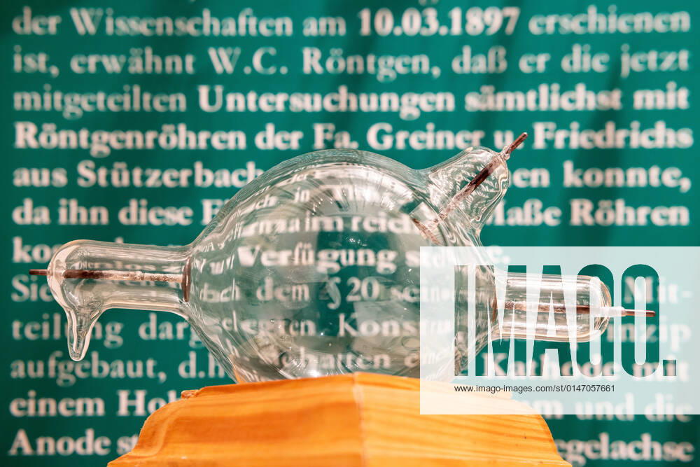 X-ray tube A replica of the first X-ray tube from 1895 1896 is on display at the Heimat und Glasmuseum Stützerbach On November 8, 1895, Wilhelm Conrad Röntgen accidentally discovered X-rays, revolutionizing not only medicine Stützerbach Thüringen GERMANY 125 years ago