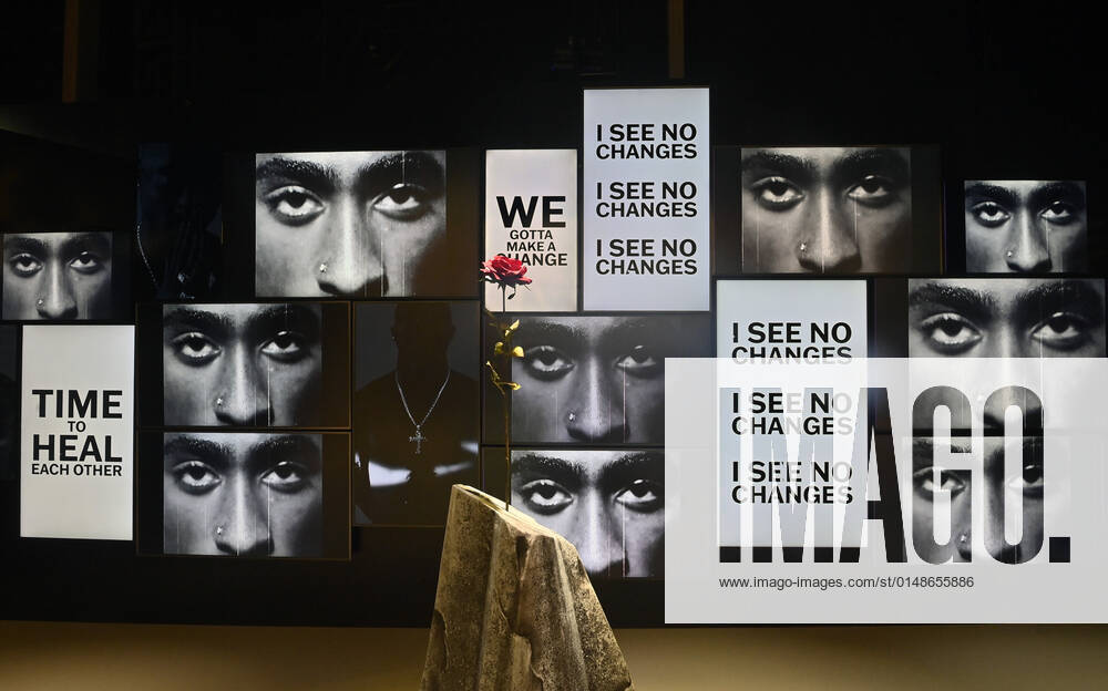 An exhibit is seen on display during the weekend opening of the Tupac Shakur. Wake Me When I m Free museum at The Canvas at LA Live in Los Angeles on Sunday, January 23, 2022. The limited-run immersive museum exploring the life, music and legacy of the rapper Tupac Shakur opened Friday. LAP2022012304 JIMxRUYMEN