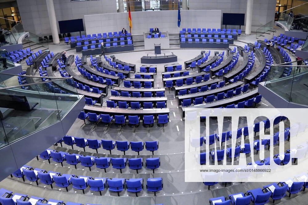 13 Bundestag session and debate symbol image of empty plenary hall in the run up to a session of the German Bundestag in Berlin Berlin Germany