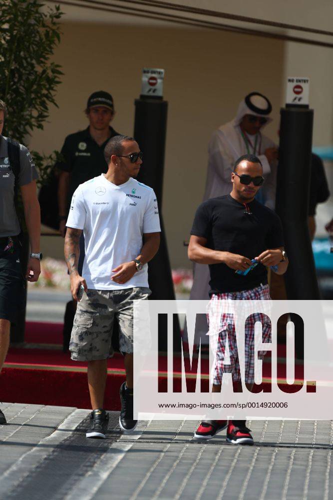 Lewis Hamilton (GBR) Mercedes AMG F1 W04 and his brother Nicolas Hamilton (GBR)
