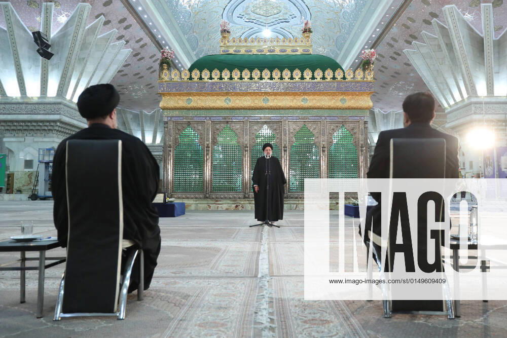 A handout picture provided by the Iranian president official website on February 2, 2022, shows Iran s president Ebrahim Raisi speaks after praying at the tomb inside the mausoleum of the late founder of the Islamic Republic, Ayatollah Ruhollah Khomeini, in southern Tehran, on the occasion of the 43rd anniversary of Khomeini s return from exile to Iran. Khamenei s predecessor returned to Iran in February 1979 after 14 years in political exile in Iraq and later France, following the revolution that led to the ouster of Iran s ruler at the time, Shah Mohammad Reza Pahlavi. Tehran Iran - ZUMAi98_ 20220202_zih_i98_010