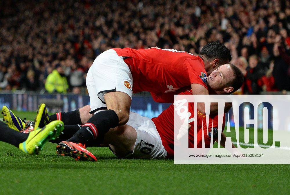 Robin van Persie of Manchester United celebrates his goal with Wayne Rooney of Manchester United - Barclays Premier League - Manchester United (ManU) vs Arsenal FC London - Old Trafford Stadium - Manchester - England - 10 11 13 - .