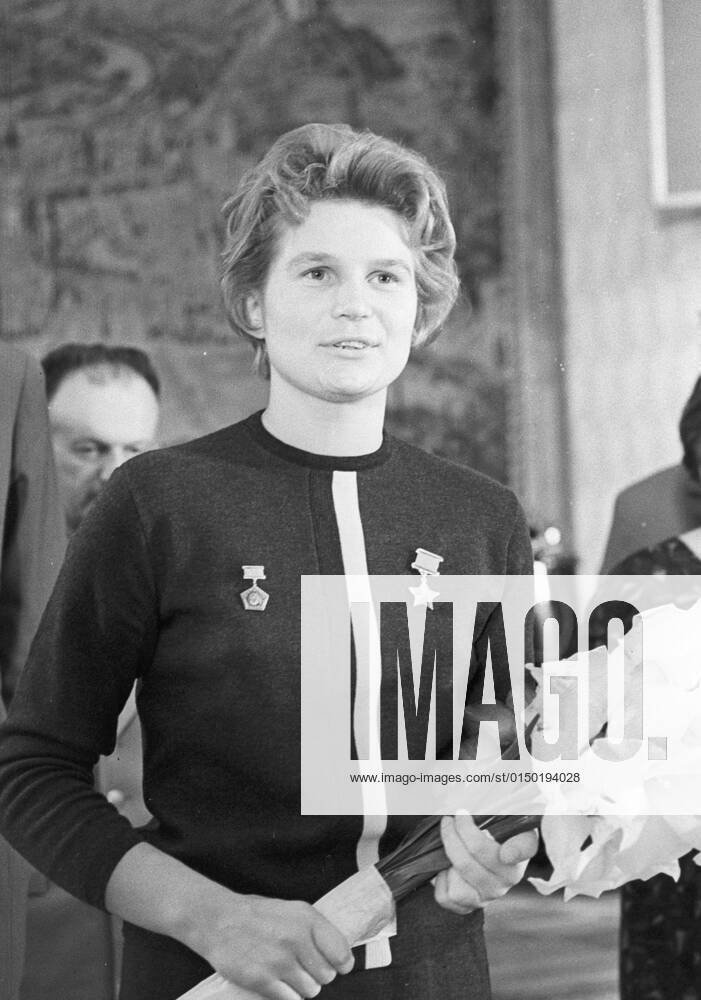 Valentina Tereshkova 612186 01.08.1963 Valentina Tereshkova, the first female cosmonaut, Hero of the Soviet Union at reception in Czechoslovak Soviet Socialist Republic embassy, Moscow. Vladimir Akimov Sputnik Moscow Russia