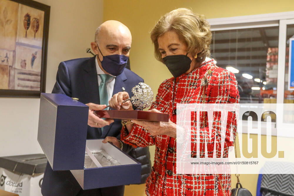 February 14, 2022 (Malaga) Queen Emerita Sofia, executive president of the Foundation that bears her name, visited this Monday, February 14, the Association of Food Bank of the Costa del Sol (Bancosol) with the aim of knowing its daily management and operation. During the visit, he was interested in the work and social response being carried out by the COVID-19 pandemic association. - ZUMAc161 20220214_zap_c161_011