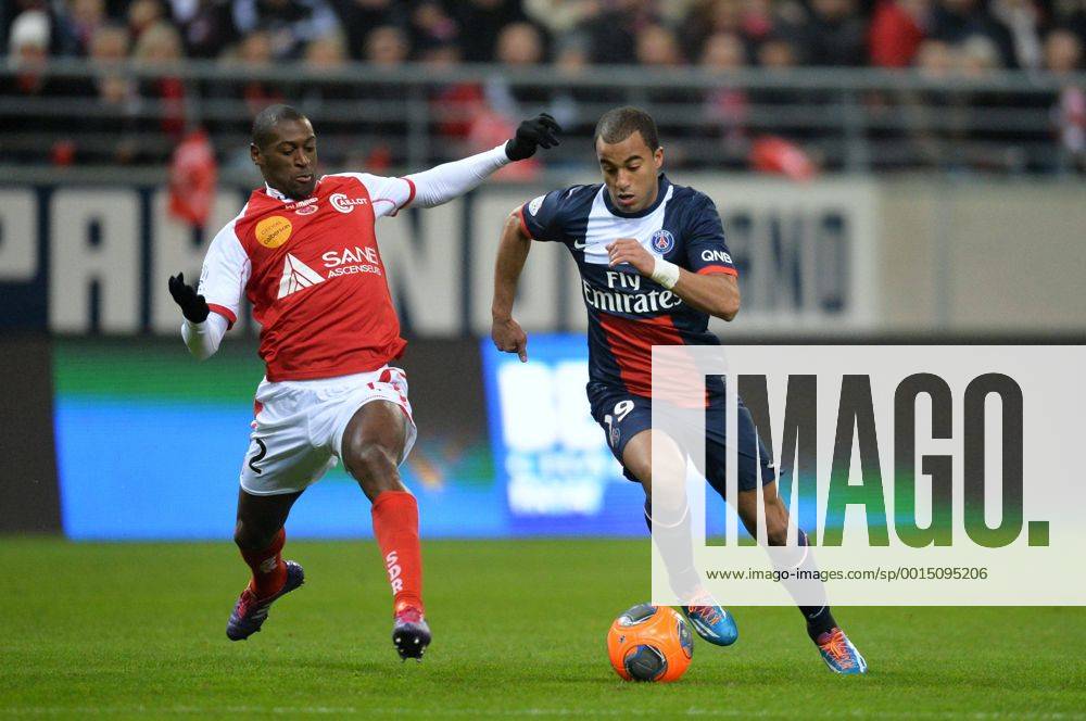 Lucas (psg) - Mohamed Fofana (rei) FOOTBALL : Stade Reims vs Paris Saint Germain PSG - Ligue 1 - 23 11 2013 AnthonyBIBARD FEP Panoramic