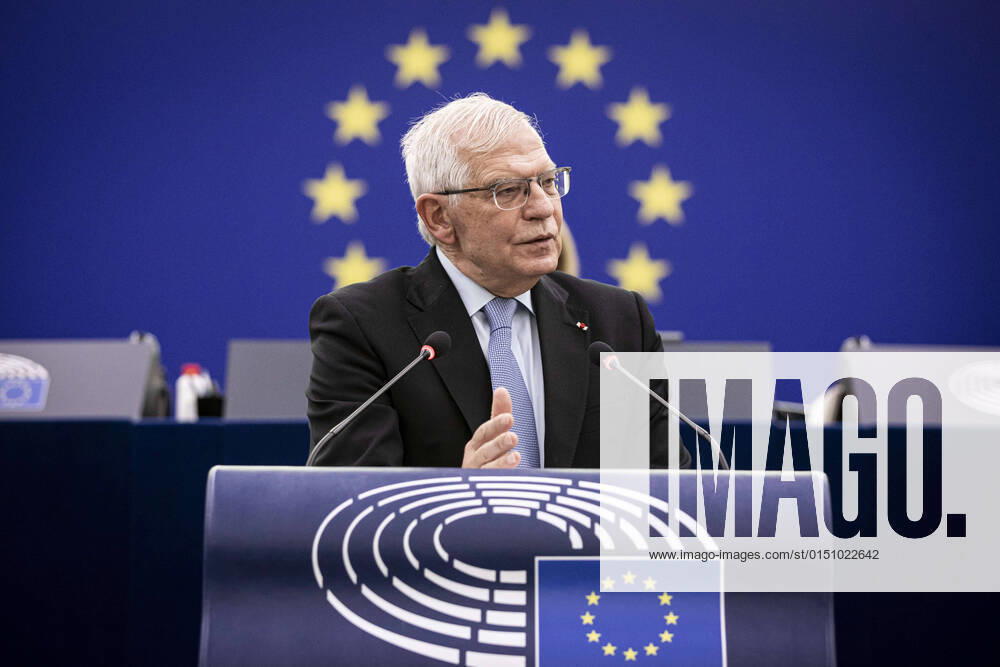 Ukraine Konflikt, Historie High Representative of the European Union for Foreign Affairs and Security Policy Josep Borrell speaks in a debate on European security and Russia?s military threat against Ukraine, during a plenary session at the European Parliament in Strasbourg, eastern France, on February 16, 2022. NEWS: Plenary session at the European Parliament in Strasbourg, eastern France, on February 16, 2022. ElyxandroCegarra Panoramic