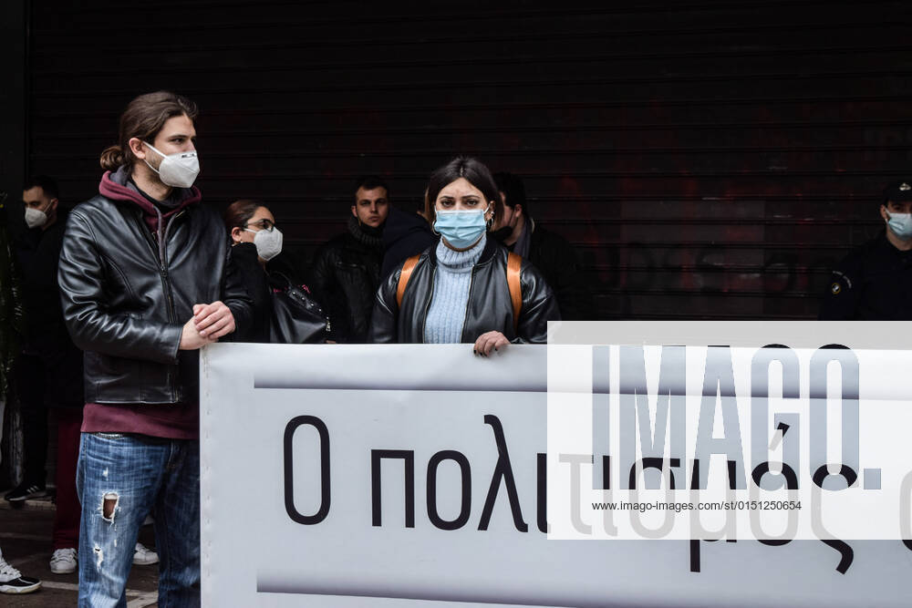 Greek Actors and Singers request Extension of Pandemic benefits due to Unemployment Greek actors hold a banner that reads: Culture during a demonstration ahead of the Labor Ministry requesting the extension of the pandemic benefits due to unemployment. Athens Greece