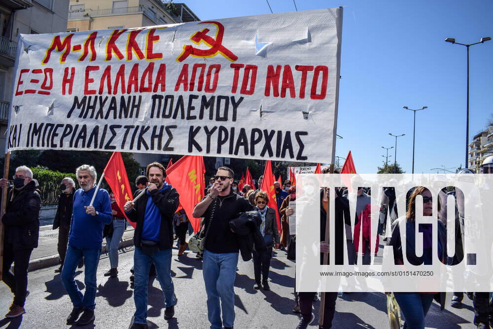Anti-war Protesters March to the US Embassy in Athens as Ukraine Situation Simmers Anti-war protesters march towards the US embassy in Athens during a rally to demand a solution to the current threat of war in Ukraine. Athens Greece