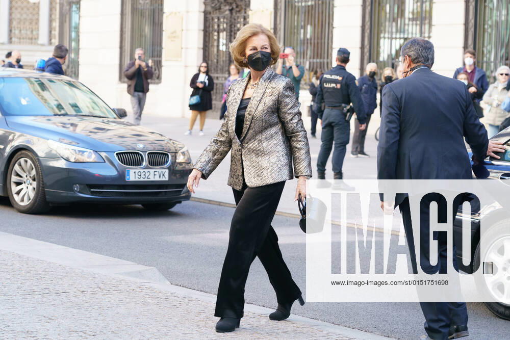 Queen Sofia Presents The Callia Foundation s ibero-american Patronage Awards 2022 . Queen Sofia poses on her arrival at the Ibero-American Patronage Awards 2022 ceremony with members of the Callia Foundation, February 22, 2022, in Madrid, Spain. Madrid Spain