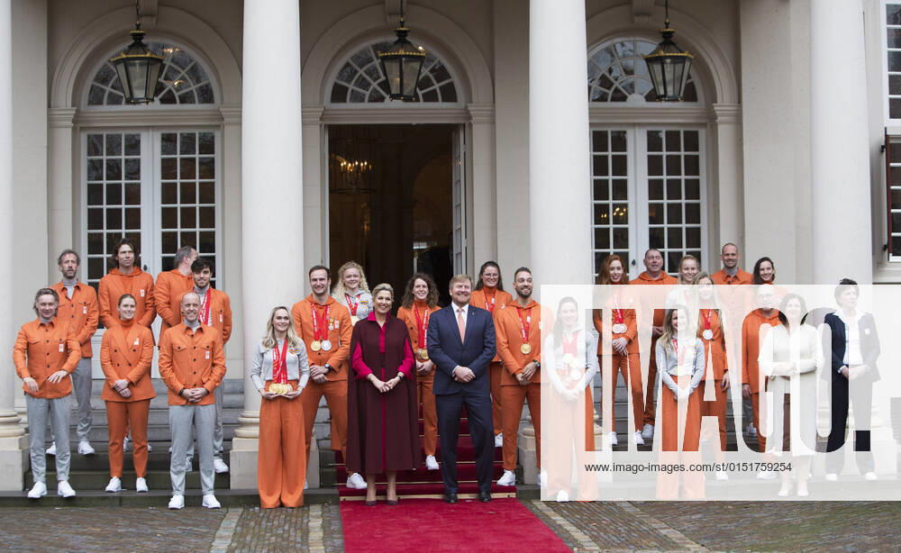 The Hague King Willem-Alexander and Queen Maxima with the medal winners of the 2022 Winter Olympics in Beijing 2022 at Noordeinde Palace in The Hague. Irene Schouten, Suzanne Schulting and Ireen Wust, Thomas Krol and Kjeld Nuis,Suzanne Schulting, Xandra Velzeboer, Selma Poutsma and Yara van Kerkhof, Patrick Roest, Jutta Leerdam, Antoinette de Jong Kimberley Bos and Marijke Groenewoud Â