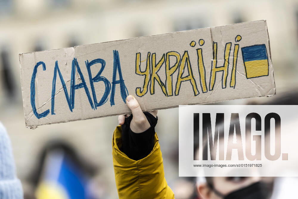 Demonstration for solidarity with Ukraine, taken in front of the Federal Chancellery in Berlin, 24 02 2022 The demonstration takes place because of the invasion of Russian soldiers into Ukraine Berlin Germany