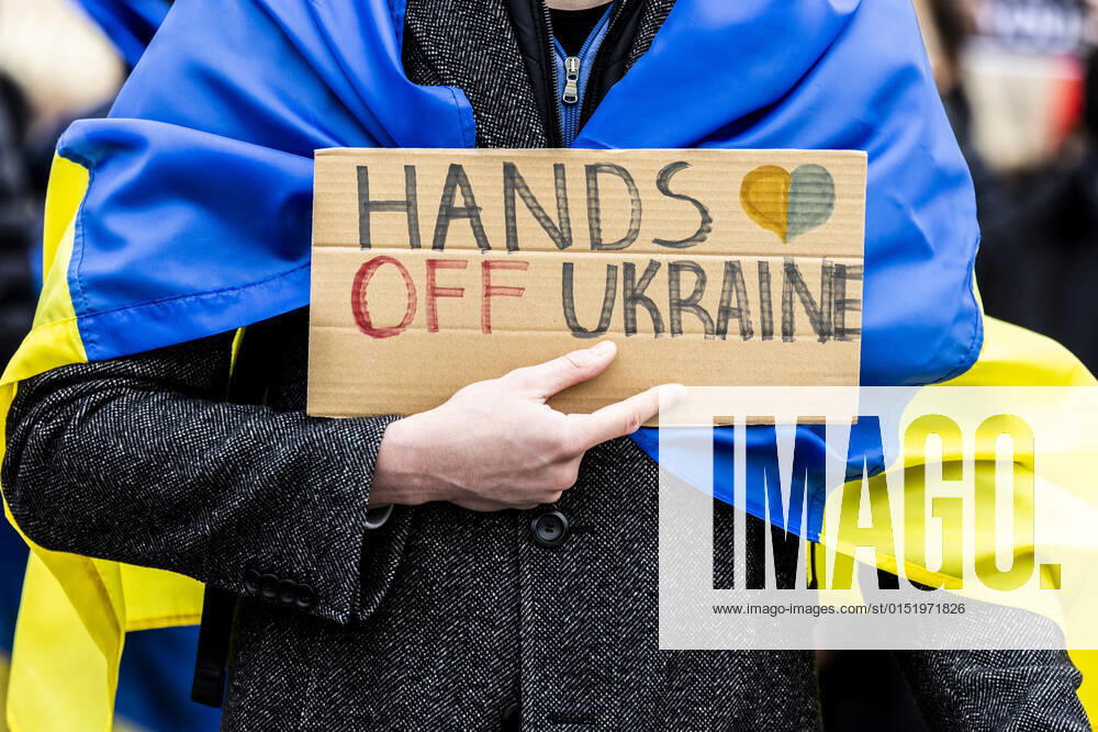 Demonstration for solidarity with Ukraine, taken in front of the Federal Chancellery in Berlin, 24 02 2022 The demonstration takes place because of the invasion of Russian soldiers into Ukraine Berlin Germany